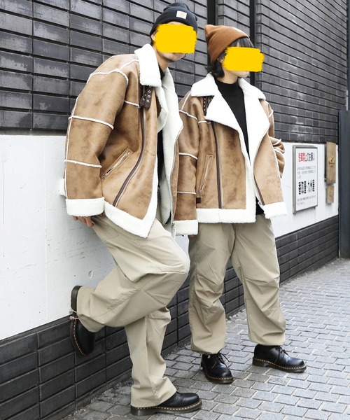 ８(eight)（エイト）の「フェイクムートンワイドライダースジャケット（ムートンコート・メンズ・ブラック/アイボリー/ベージュ・LARGE/MEDIUM）」の19枚目の写真