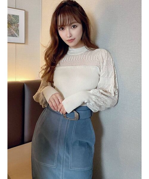 RESEXXY（リゼクシー）の「バックリボンクロシェ調ニットトップス（ニット/セーター・レディース・ブラック/モカ/アイボリー・FREE）」の7枚目の写真