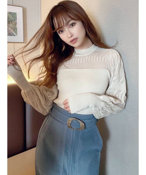 RESEXXY（リゼクシー）の「バックリボンクロシェ調ニットトップス（ニット/セーター・レディース・ブラック/モカ/アイボリー・FREE）」の8枚目の写真