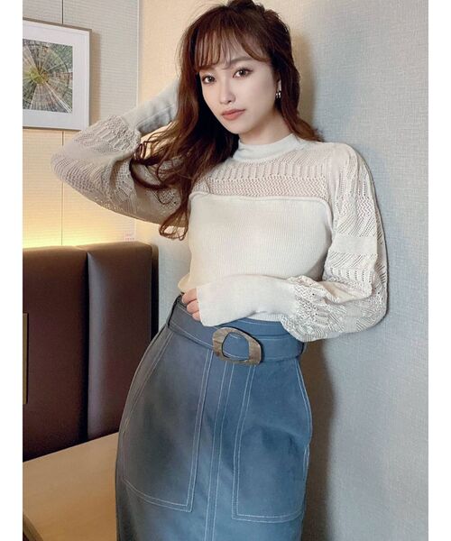 RESEXXY（リゼクシー）の「バックリボンクロシェ調ニットトップス（ニット/セーター・レディース・ブラック/モカ/アイボリー・FREE）」の11枚目の写真