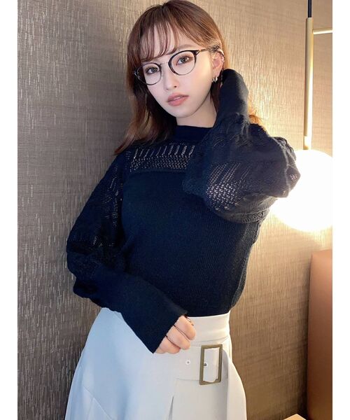 RESEXXY（リゼクシー）の「バックリボンクロシェ調ニットトップス（ニット/セーター・レディース・ブラック/モカ/アイボリー・FREE）」の14枚目の写真