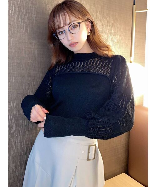 RESEXXY（リゼクシー）の「バックリボンクロシェ調ニットトップス（ニット/セーター・レディース・ブラック/モカ/アイボリー・FREE）」の16枚目の写真