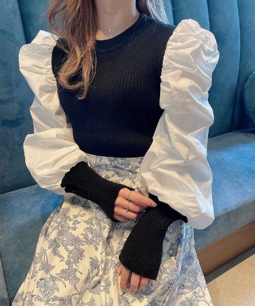 -Myme- Heart be to.（マイミーハートビート）の「puff sleeve knit / パフスリーブニット（ニット/セーター・レディース・ブラック/ブラウン・FREE）」の2枚目の写真