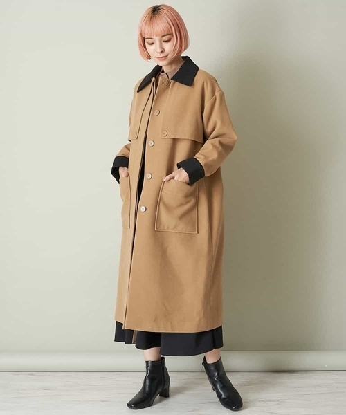 A de a.v.v(アードアー・ヴェ・ヴェ)の「フェイクウール配色ロングコート(ダウンジャケット/コート・レディース・ベージュ/ライトブラウン・36/38)」の4枚目の写真