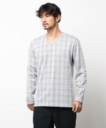 HIDEAWAYS NICOLE | 裏起毛ブリスターグレンチェックジャカード長袖Vネック(Tシャツ/カットソー)