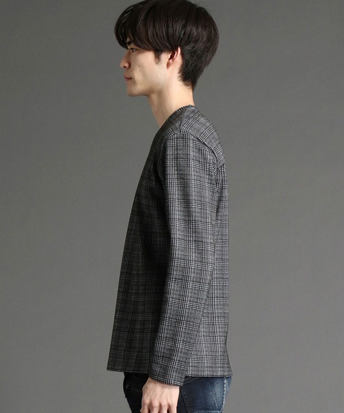 HIDEAWAYS NICOLE（ハイダウェイニコル）の「裏起毛ブリスターグレンチェックジャカード長袖Vネック（Tシャツ/カットソー・メンズ・グレー系その他/ネイビー/オフホワイト/ブラック/ホワイト×ブラック・X-LARGE/LARGE/MEDIUM）」の11枚目の写真