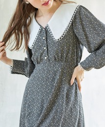 tocco closet | ウエストリボン付きパール釦ビックカラーフラワープリントワンピース(ワンピース)