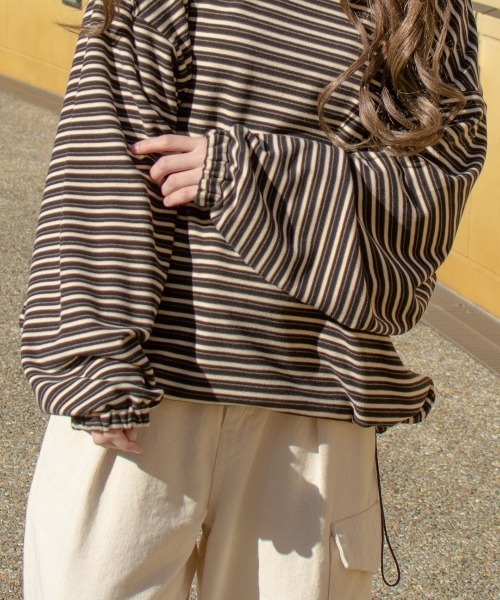 PairPair（ペアペア）の「起毛マルチボーダープルオーバー(ユニセックス)（Tシャツ/カットソー・レディース・ブラック系/グレー系/ブルー系・FREE）」の3枚目の写真