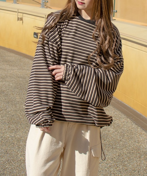 PairPair（ペアペア）の「起毛マルチボーダープルオーバー(ユニセックス)（Tシャツ/カットソー・レディース・ブラック系/グレー系/ブルー系・FREE）」の4枚目の写真