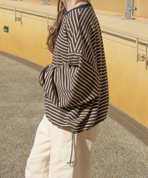 PairPair（ペアペア）の「起毛マルチボーダープルオーバー(ユニセックス)（Tシャツ/カットソー・レディース・ブラック系/グレー系/ブルー系・FREE）」の5枚目の写真