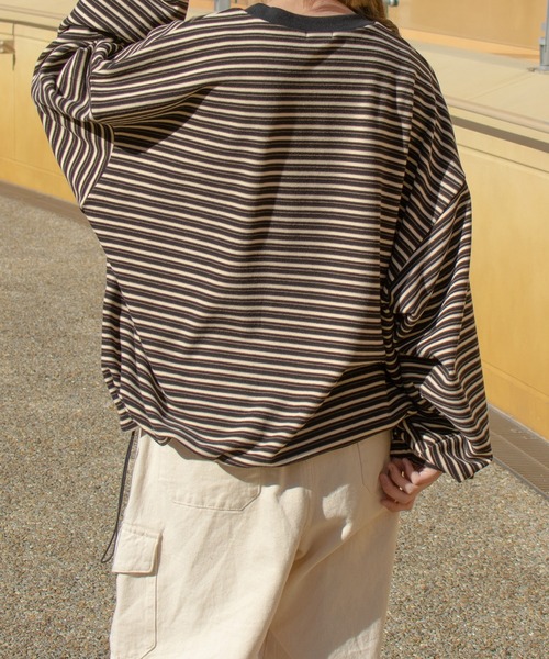 PairPair（ペアペア）の「起毛マルチボーダープルオーバー(ユニセックス)（Tシャツ/カットソー・レディース・ブラック系/グレー系/ブルー系・FREE）」の6枚目の写真