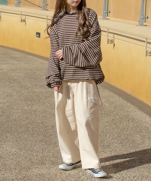 PairPair（ペアペア）の「起毛マルチボーダープルオーバー(ユニセックス)（Tシャツ/カットソー・レディース・ブラック系/グレー系/ブルー系・FREE）」の7枚目の写真