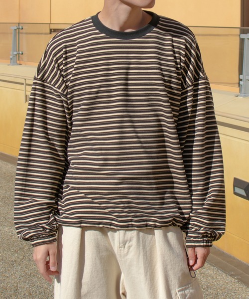 PairPair（ペアペア）の「起毛マルチボーダープルオーバー(ユニセックス)（Tシャツ/カットソー・レディース・ブラック系/グレー系/ブルー系・FREE）」の8枚目の写真