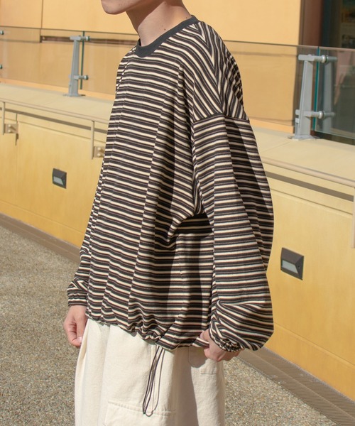 PairPair（ペアペア）の「起毛マルチボーダープルオーバー(ユニセックス)（Tシャツ/カットソー・レディース・ブラック系/グレー系/ブルー系・FREE）」の9枚目の写真