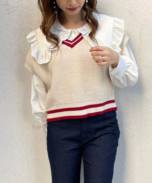 MAJESTIC LEGON（マジェスティックレゴン）の「バイカラーラインルーズベスト（ベスト・レディース・アイボリー/レッド/ネイビー/ブラック・MEDIUM）」の4枚目の写真