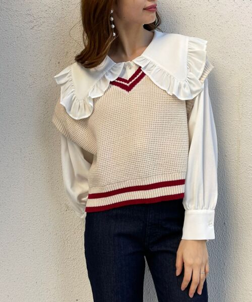 MAJESTIC LEGON（マジェスティックレゴン）の「バイカラーラインルーズベスト（ベスト・レディース・アイボリー/レッド/ネイビー/ブラック・MEDIUM）」の13枚目の写真