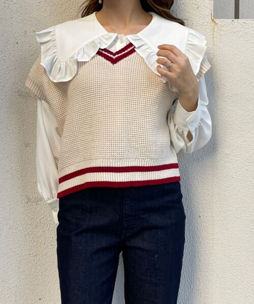 MAJESTIC LEGON（マジェスティックレゴン）の「バイカラーラインルーズベスト（ベスト・レディース・アイボリー/レッド/ネイビー/ブラック・MEDIUM）」の14枚目の写真