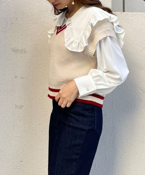 MAJESTIC LEGON（マジェスティックレゴン）の「バイカラーラインルーズベスト（ベスト・レディース・アイボリー/レッド/ネイビー/ブラック・MEDIUM）」の15枚目の写真