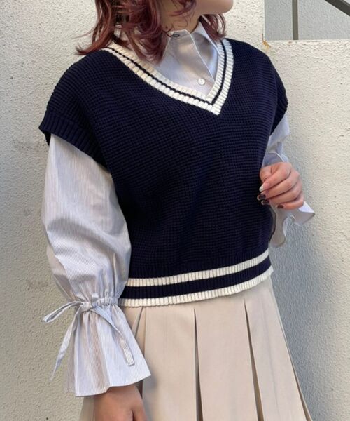 MAJESTIC LEGON（マジェスティックレゴン）の「バイカラーラインルーズベスト（ベスト・レディース・アイボリー/レッド/ネイビー/ブラック・MEDIUM）」の18枚目の写真