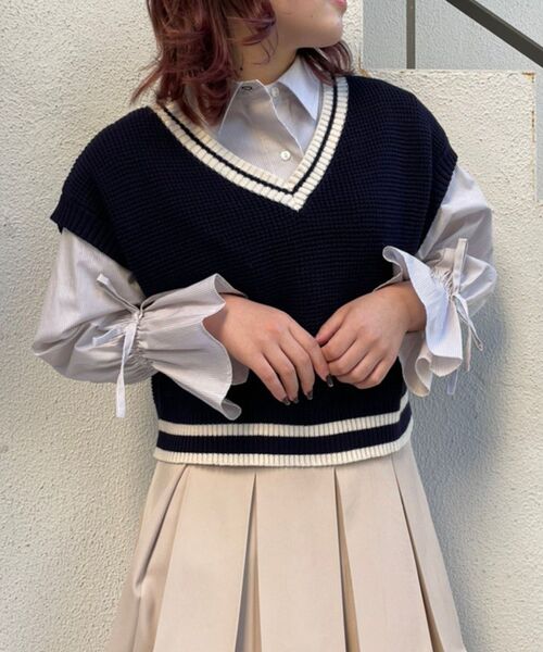 MAJESTIC LEGON（マジェスティックレゴン）の「バイカラーラインルーズベスト（ベスト・レディース・アイボリー/レッド/ネイビー/ブラック・MEDIUM）」の7枚目の写真