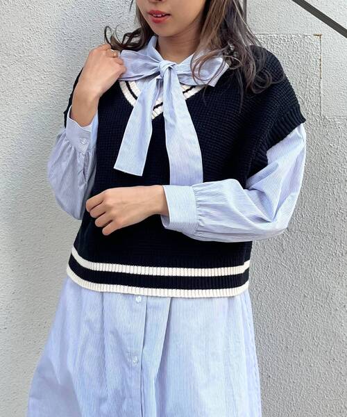 MAJESTIC LEGON（マジェスティックレゴン）の「バイカラーラインルーズベスト（ベスト・レディース・アイボリー/レッド/ネイビー/ブラック・MEDIUM）」の22枚目の写真