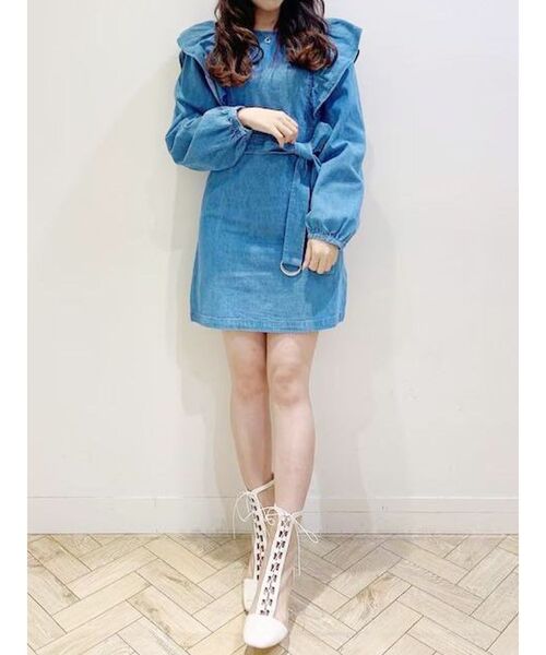 即納できます ワンピース ドレス ワンピース Mercuryduo マーキュリーデュオ のワンピース デニムラッフルスリーブミニワンピース を購入できます Mercuryduoデニムラッフルスリーブミニワンピース 不定期特価