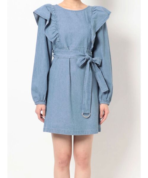 即納できます ワンピース ドレス ワンピース Mercuryduo マーキュリーデュオ のワンピース デニムラッフルスリーブミニワンピース を購入できます Mercuryduoデニムラッフルスリーブミニワンピース 不定期特価