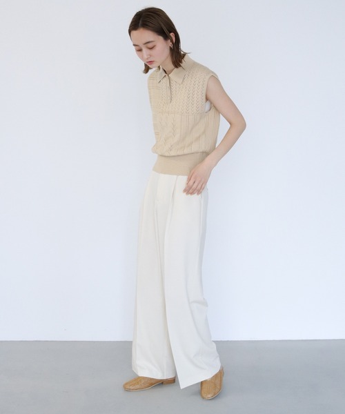 CLEIO（クレイオ）の「【CLEIO】パッチワークポロニット（ニット/セーター・レディース・ダークグリーン/ダークブラウン/アイボリー・FREE）」の14枚目の写真