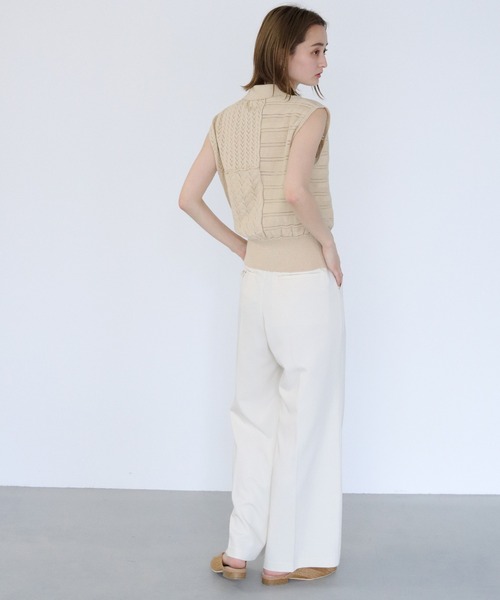 CLEIO（クレイオ）の「【CLEIO】パッチワークポロニット（ニット/セーター・レディース・ダークグリーン/ダークブラウン/アイボリー・FREE）」の15枚目の写真