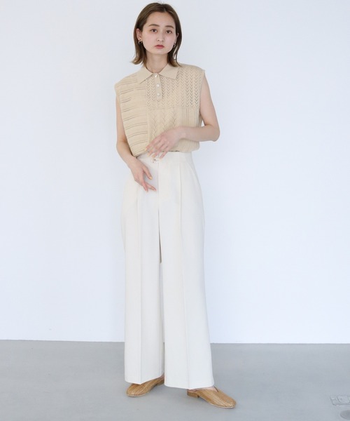 CLEIO（クレイオ）の「【CLEIO】パッチワークポロニット（ニット/セーター・レディース・ダークグリーン/ダークブラウン/アイボリー・FREE）」の16枚目の写真