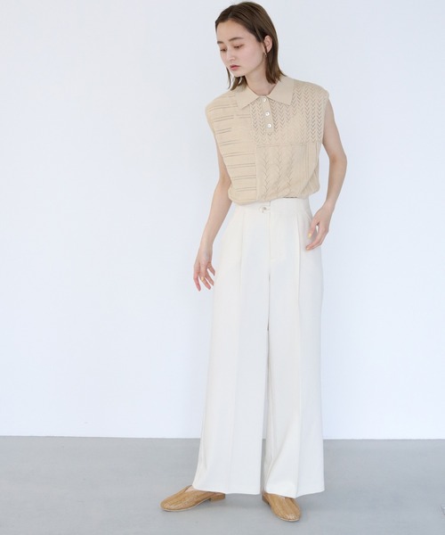 CLEIO（クレイオ）の「【CLEIO】パッチワークポロニット（ニット/セーター・レディース・ダークグリーン/ダークブラウン/アイボリー・FREE）」の17枚目の写真