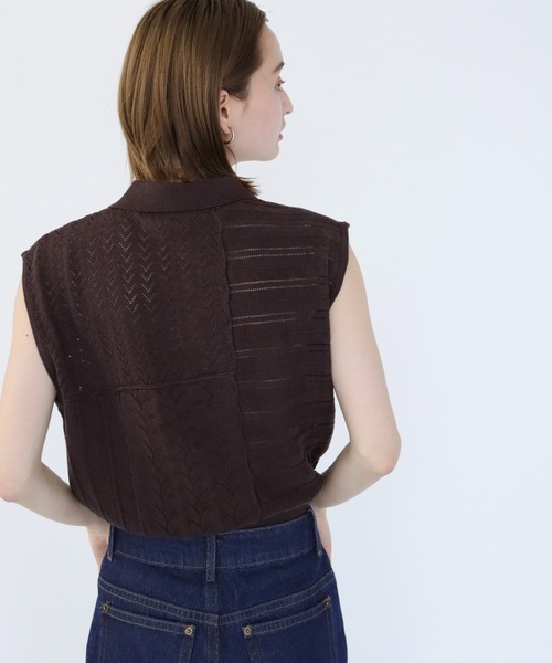 CLEIO（クレイオ）の「【CLEIO】パッチワークポロニット（ニット/セーター・レディース・ダークグリーン/ダークブラウン/アイボリー・FREE）」の21枚目の写真