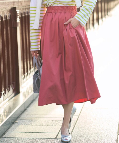 DRESKIP（ドレスキップ）の「◆タックギャザースカート（スカート・レディース・ブラック/レモンイエロー/ベージュ/ピンク系・02/03/04）」の4枚目の写真