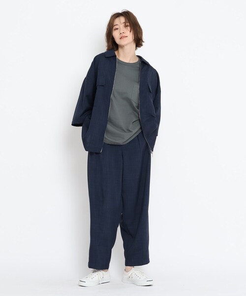 BASECONTROL(ベースコントロール)の「◆リネンタッチシャンブレー ビッグシルエット 半袖ジップシャツ(シャツ/ブラウス・レディース・ブラック/ベージュ/ネイビー・99)」の15枚目の写真