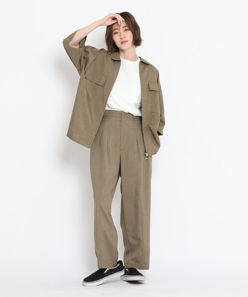 BASECONTROL(ベースコントロール)の「◆リネンタッチシャンブレー ビッグシルエット 半袖ジップシャツ(シャツ/ブラウス・レディース・ブラック/ベージュ/ネイビー・99)」の17枚目の写真
