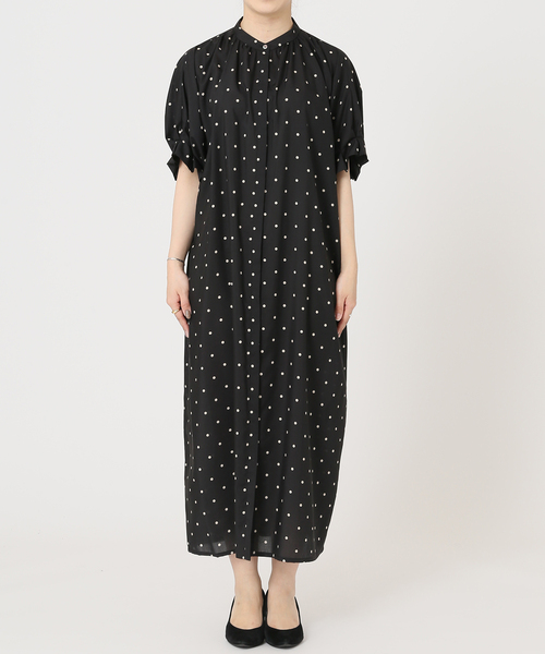 美品ジャーナルスタンダードレサージュ☆ドット タックスリーブワンピース F 黒 美品ジャーナルスタンダードレサージュ☆ドット タックスリーブ