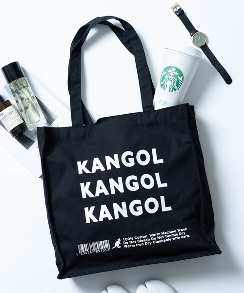 KANGOL(カンゴール)の「【KANGOL】マチ付きキャンバススクエアトートバッグ KGSA-BG00239 ※(トートバッグ・レディース・ホワイト系その他2/ブラック系その他2・FREE)」の1枚目の写真