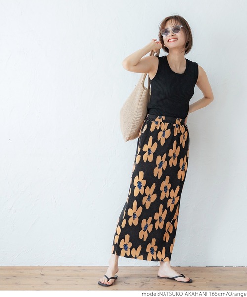 coca（coca）（コカ）の「レトロフラワープリーツスカート（スカート・レディース・ホワイト/オレンジ・ONE SIZE）」の5枚目の写真