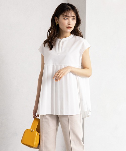 GeeRA（ジーラ）の「プリーツ切替フレンチスリーブブラウス（シャツ/ブラウス・レディース・ホワイト/ストライプ・MEDIUM/LARGE）」の7枚目の写真