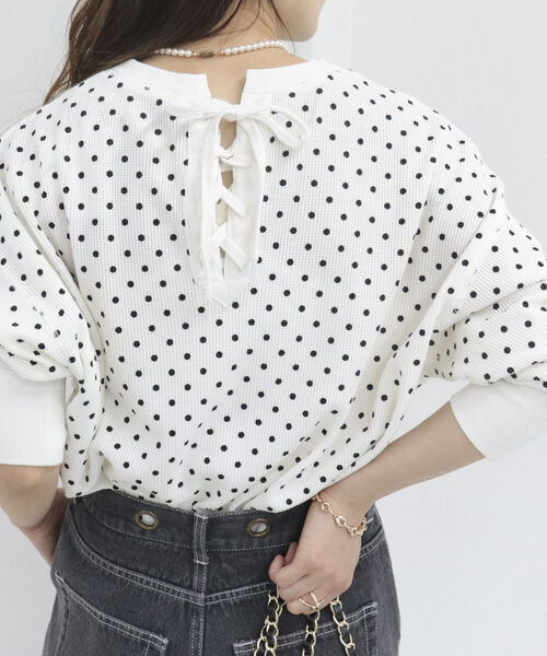 fredy repit（フレディレピ）の「ワッフル後ろレースアッププルオーバー（Tシャツ/カットソー・レディース・ピンク/グリーン/ライトグレー/ブラック系その他/ホワイト系その他・38）」の2枚目の写真