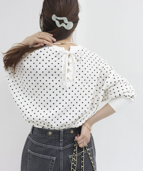 fredy repit（フレディレピ）の「ワッフル後ろレースアッププルオーバー（Tシャツ/カットソー・レディース・ピンク/グリーン/ライトグレー/ブラック系その他/ホワイト系その他・38）」の6枚目の写真