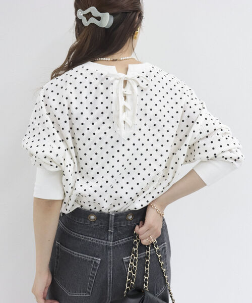 fredy repit（フレディレピ）の「ワッフル後ろレースアッププルオーバー（Tシャツ/カットソー・レディース・ピンク/グリーン/ライトグレー/ブラック系その他/ホワイト系その他・38）」の7枚目の写真