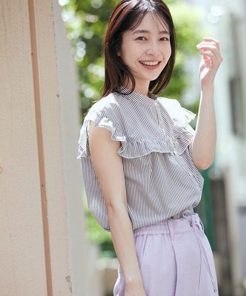 【EASYCARE・洗える】フリルフレンチスリーブブラウス【sustainable】