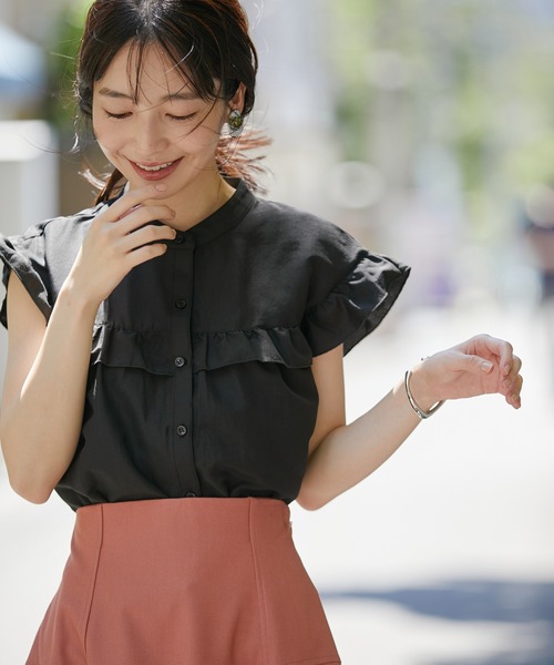 【EASYCARE・洗える】フリルフレンチスリーブブラウス【sustainable】