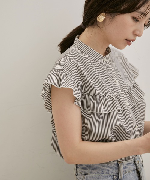 【EASYCARE・洗える】フリルフレンチスリーブブラウス【sustainable】