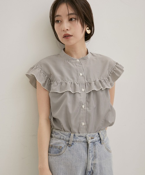 【EASYCARE・洗える】フリルフレンチスリーブブラウス【sustainable】