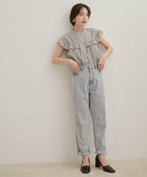 【EASYCARE・洗える】フリルフレンチスリーブブラウス【sustainable】