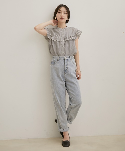 【EASYCARE・洗える】フリルフレンチスリーブブラウス【sustainable】