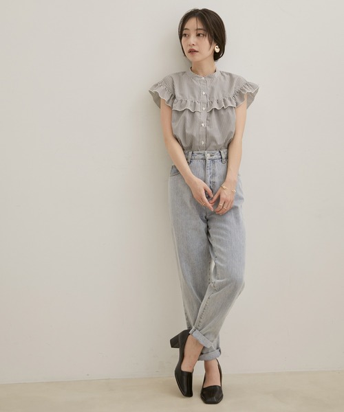 【EASYCARE・洗える】フリルフレンチスリーブブラウス【sustainable】