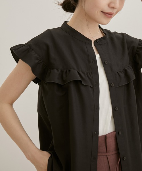 【EASYCARE・洗える】フリルフレンチスリーブブラウス【sustainable】